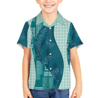 Polynesian Tribal Pattern Patchwork Picturesque Family Matching Puletasi and Hawaiian Shirt Oceanic LT7 Son's Shirt Blue - Polynesian Pride