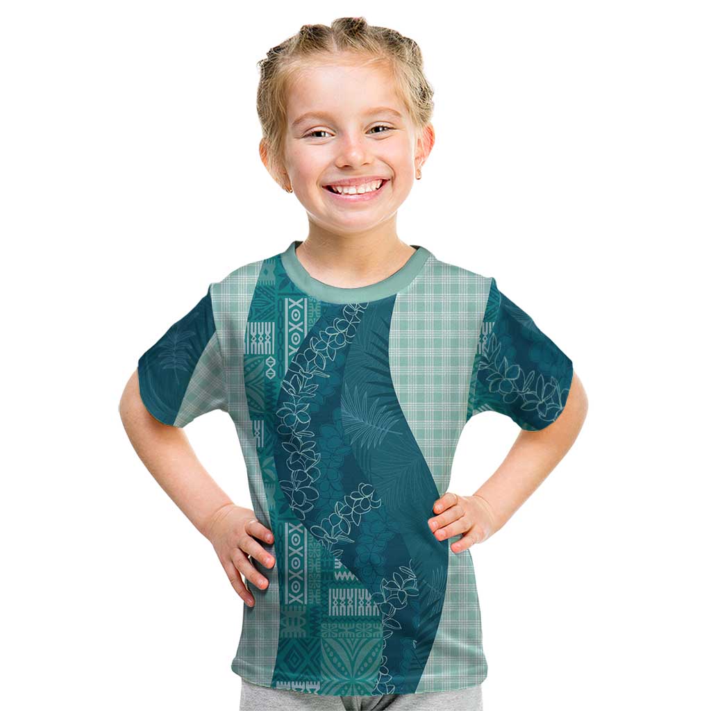 Polynesian Tribal Pattern Patchwork Picturesque Kid T Shirt Oceanic LT7 Blue - Polynesian Pride