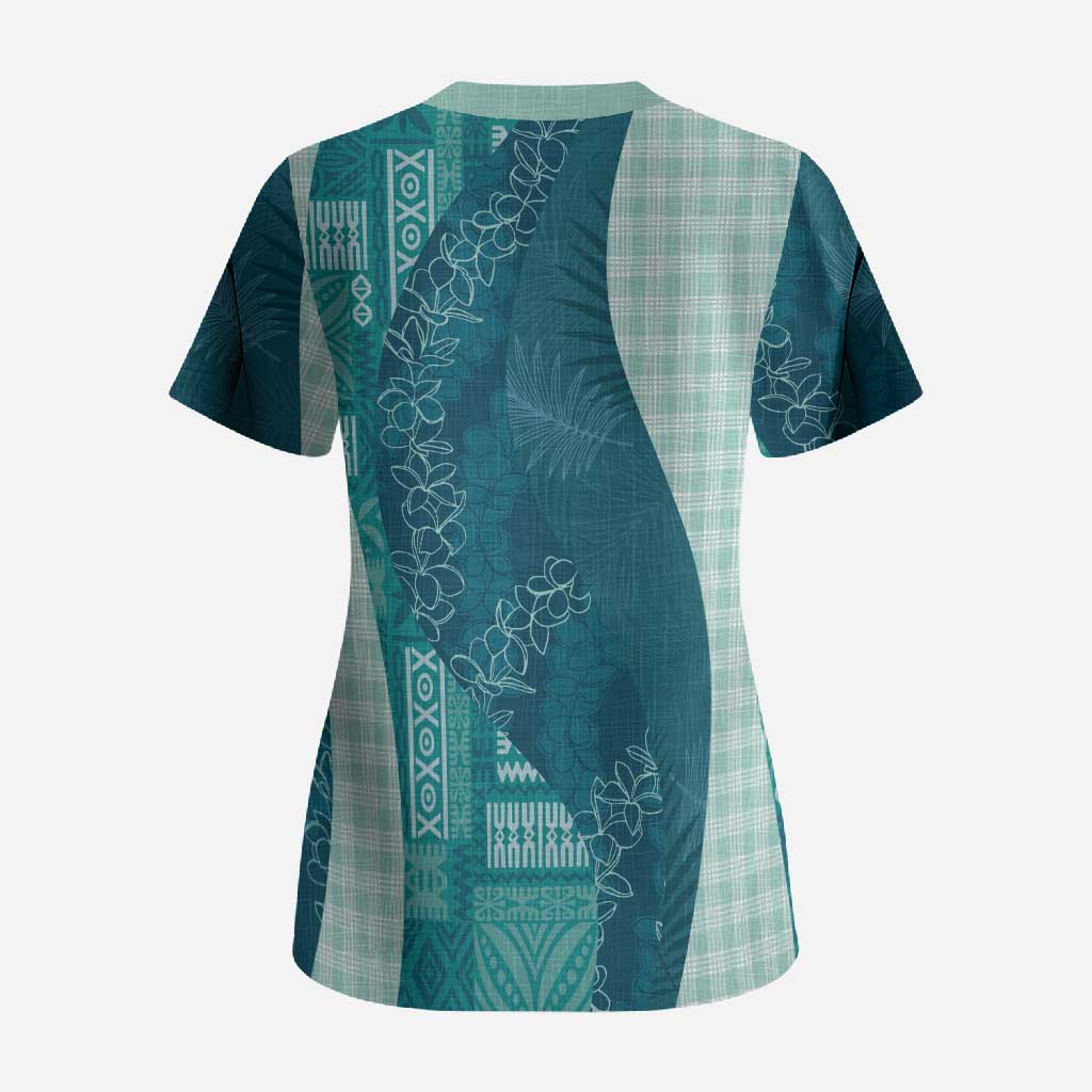 Polynesian Tribal Pattern Patchwork Picturesque Scrub Top Oceanic LT7 - Polynesian Pride