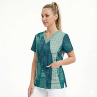 Polynesian Tribal Pattern Patchwork Picturesque Scrub Top Oceanic LT7 - Polynesian Pride