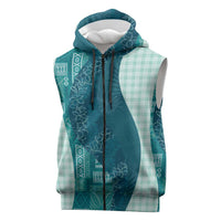 Polynesian Tribal Pattern Patchwork Picturesque Sleeveless Zip Hoodie Oceanic LT7 Blue - Polynesian Pride