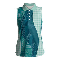 Polynesian Tribal Pattern Patchwork Picturesque Women Sleeveless Polo Shirt Oceanic LT7 Female Blue - Polynesian Pride
