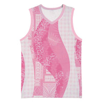 Polynesian Tribal Pattern Patchwork Picturesque Basketball Jersey Rose Pink LT7 Unisex Rose Pink - Polynesian Pride