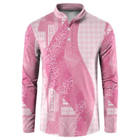 Polynesian Tribal Pattern Patchwork Picturesque Button Sweatshirt Rose Pink LT7 Rose Pink - Polynesian Pride