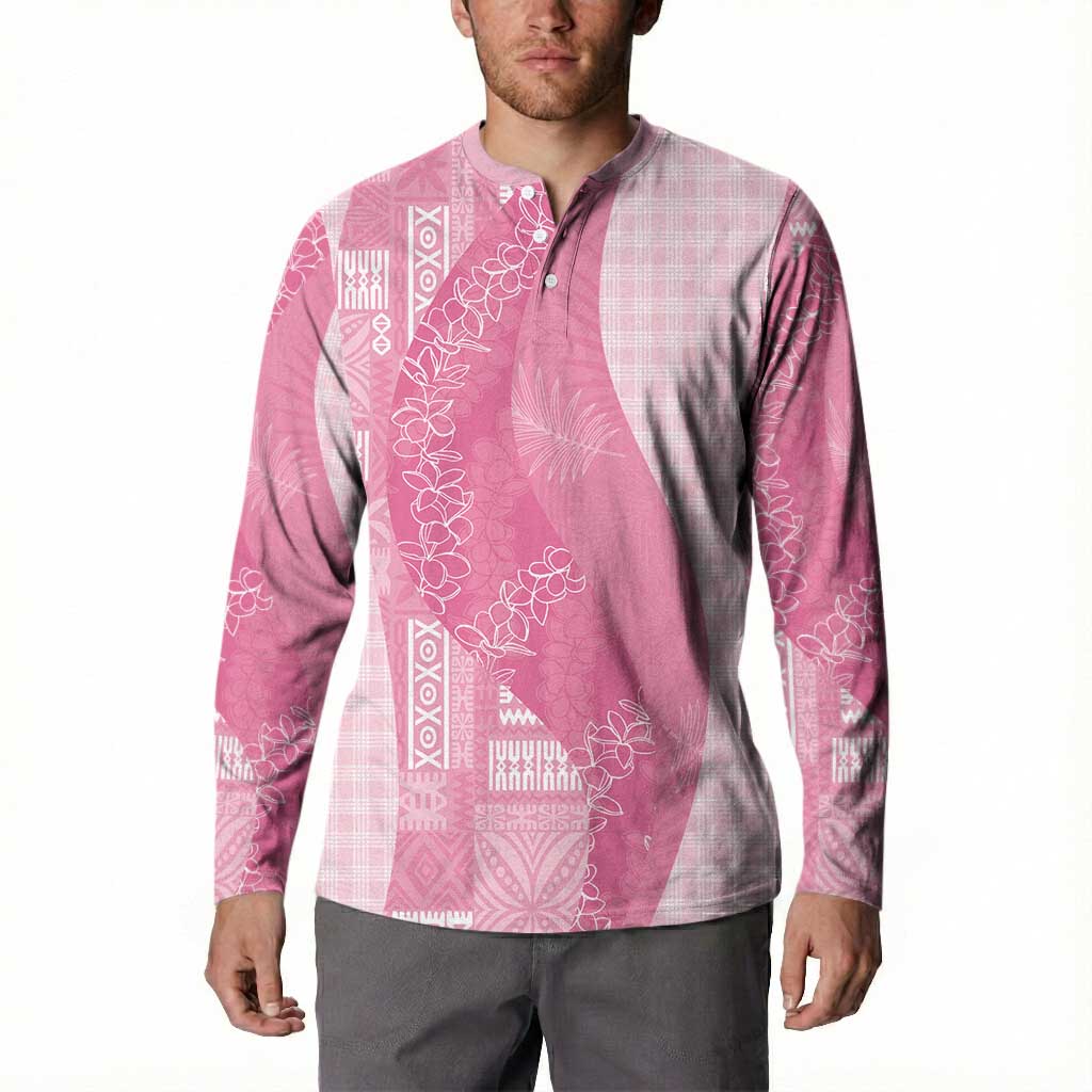 Polynesian Tribal Pattern Patchwork Picturesque Button Sweatshirt Rose Pink LT7 - Polynesian Pride