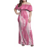 Polynesian Tribal Pattern Patchwork Picturesque Family Matching Off Shoulder Maxi Dress and Hawaiian Shirt Rose Pink LT7 Mom's Dress Rose Pink - Polynesian Pride