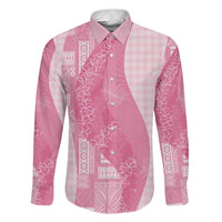 Polynesian Tribal Pattern Patchwork Picturesque Family Matching Tank Maxi Dress and Hawaiian Shirt Rose Pink LT7 Dad's Shirt - Long Sleeve Rose Pink - Polynesian Pride