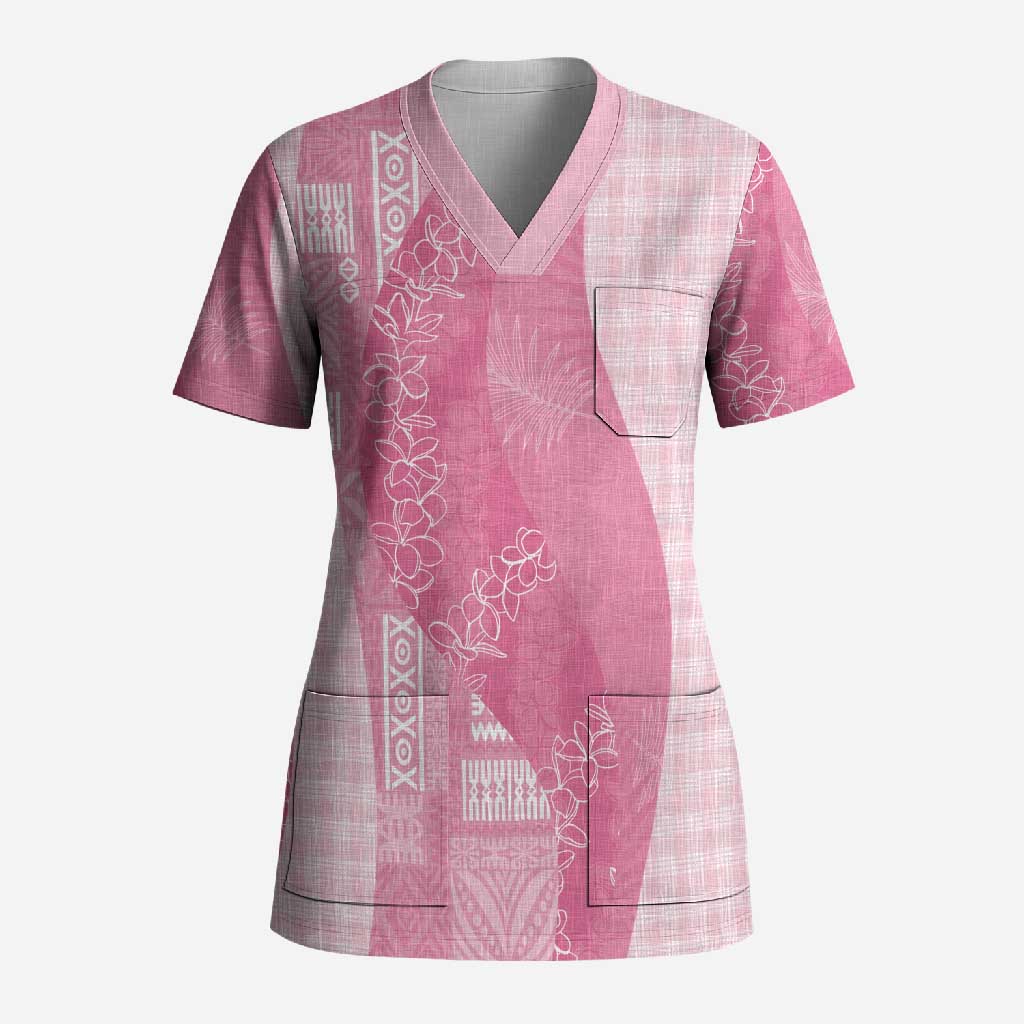Polynesian Tribal Pattern Patchwork Picturesque Scrub Top Rose Pink LT7 Adult Rose Pink - Polynesian Pride
