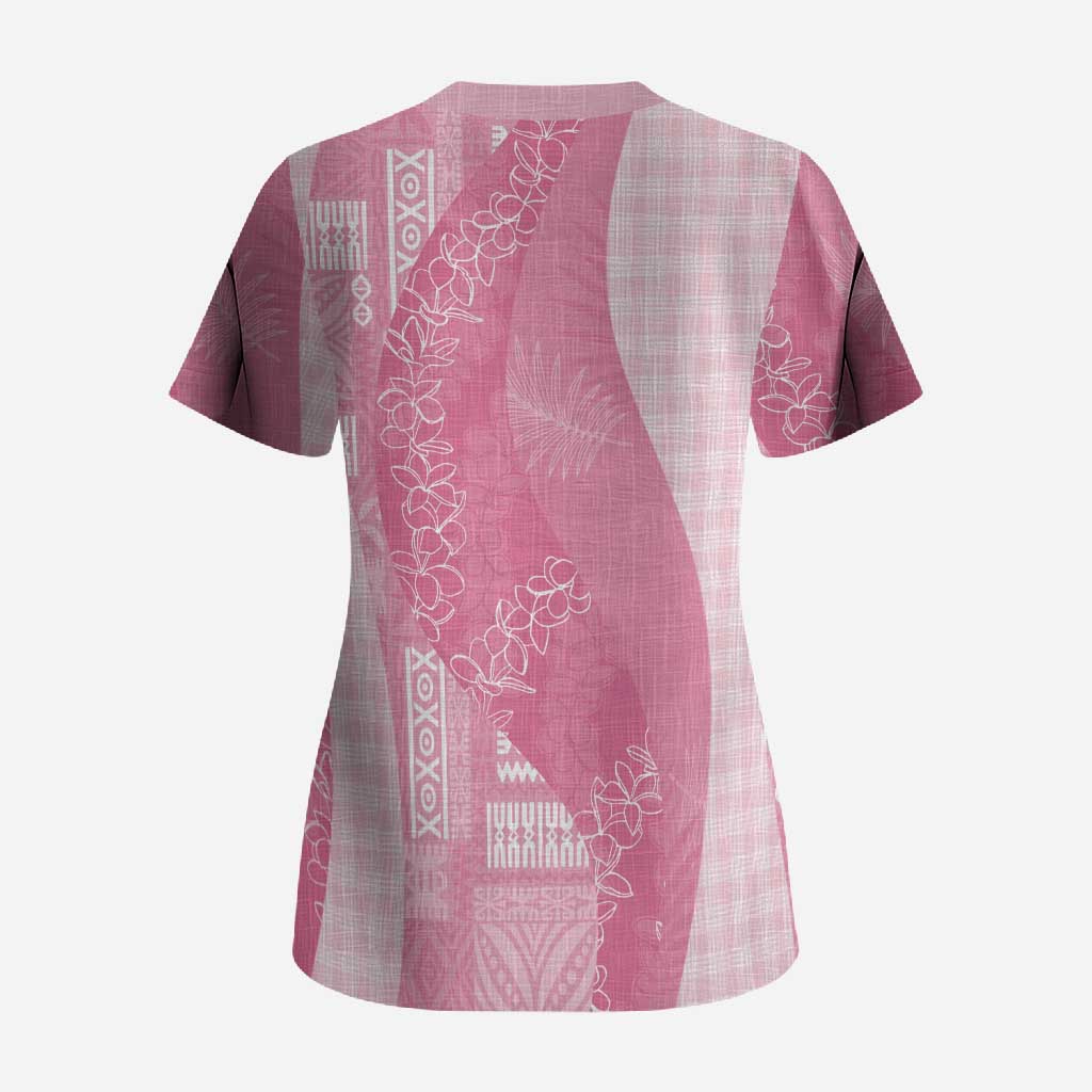 Polynesian Tribal Pattern Patchwork Picturesque Scrub Top Rose Pink LT7 - Polynesian Pride
