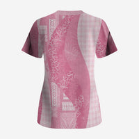Polynesian Tribal Pattern Patchwork Picturesque Scrub Top Rose Pink LT7 - Polynesian Pride