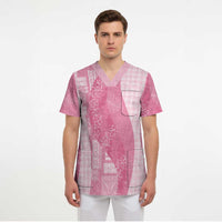 Polynesian Tribal Pattern Patchwork Picturesque Scrub Top Rose Pink LT7 - Polynesian Pride