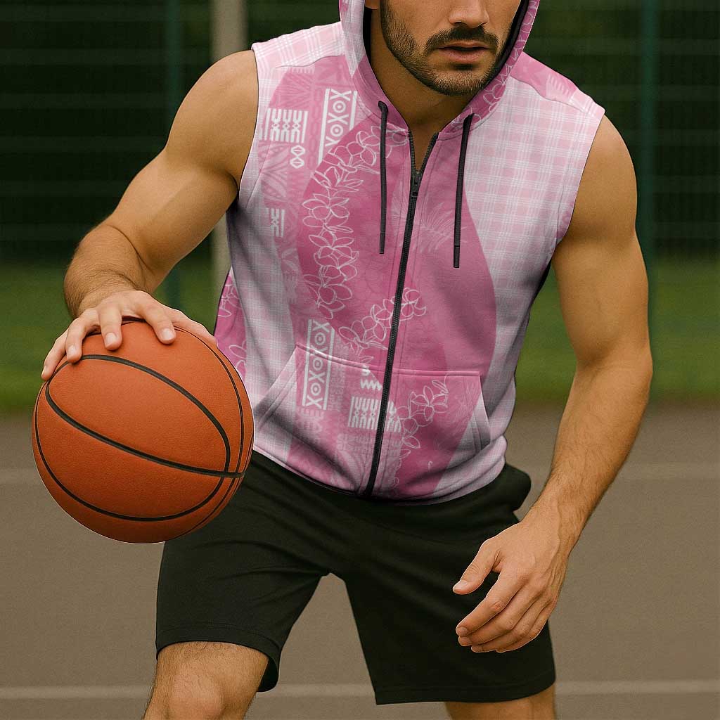Polynesian Tribal Pattern Patchwork Picturesque Sleeveless Zip Hoodie Rose Pink LT7 - Polynesian Pride