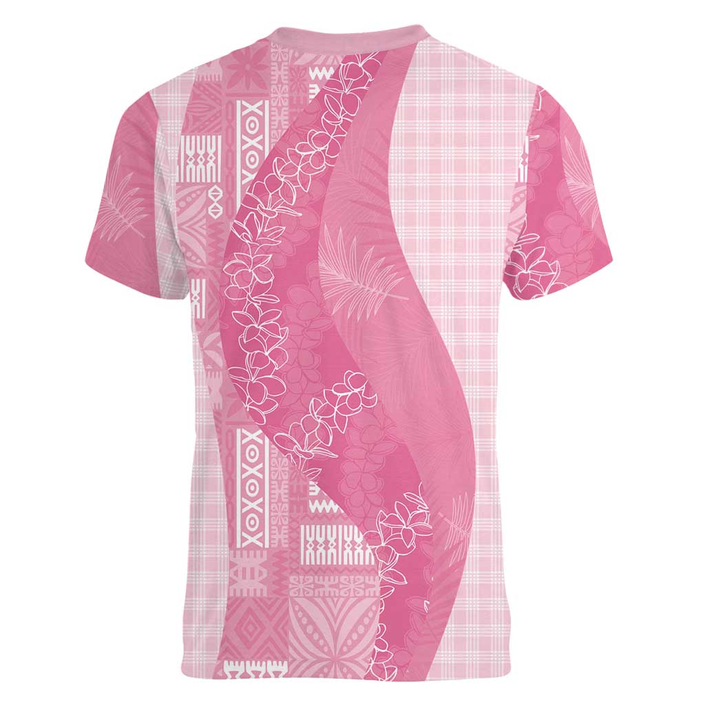 Polynesian Tribal Pattern Patchwork Picturesque Women V-Neck T-Shirt Rose Pink LT7 - Polynesian Pride