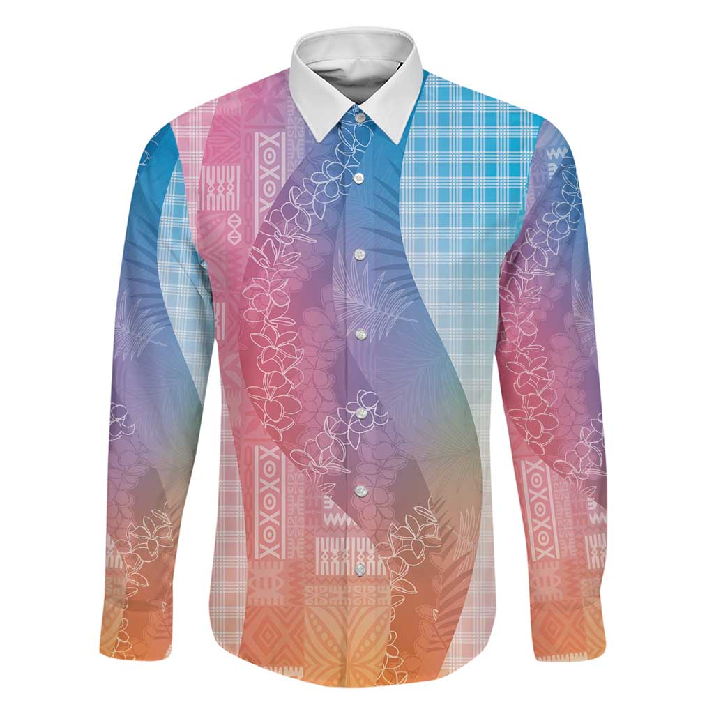 Polynesian Tribal Pattern Patchwork Picturesque Family Matching Off Shoulder Maxi Dress and Hawaiian Shirt Holographic LT7 Dad's Shirt - Long Sleeve Holographic - Polynesian Pride