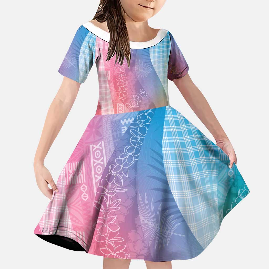Polynesian Tribal Pattern Patchwork Picturesque Family Matching Off Shoulder Short Dress and Hawaiian Shirt Holographic LT7 Daughter's Dress Holographic - Polynesian Pride