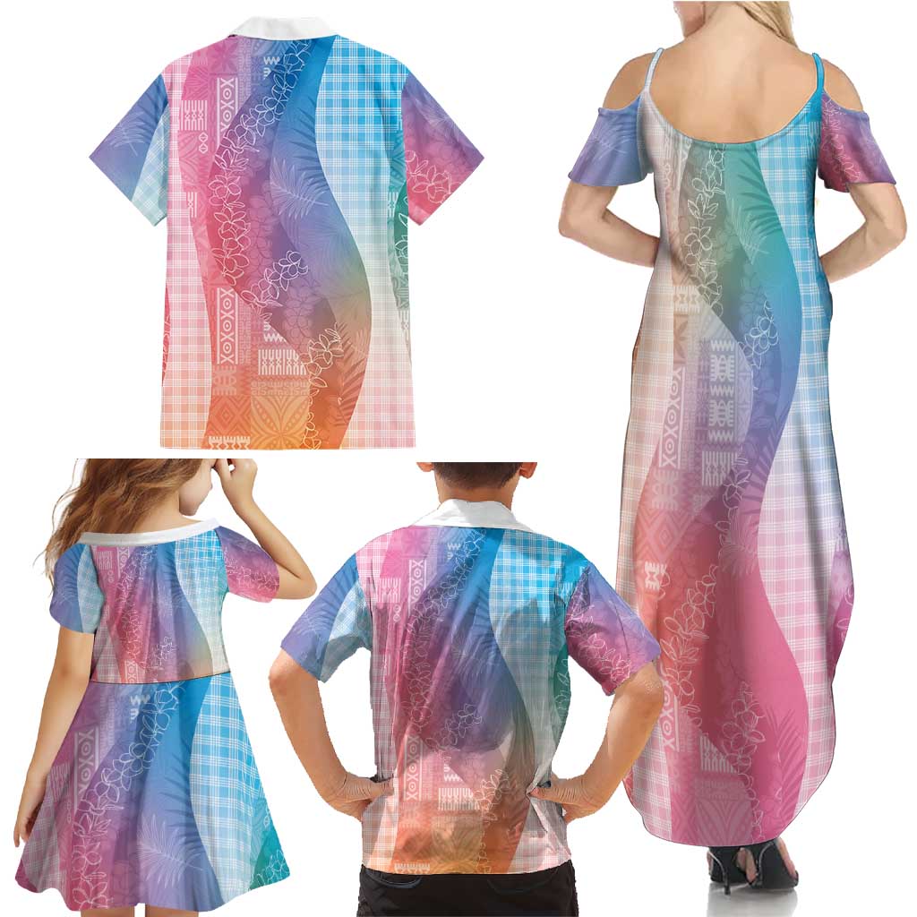 Polynesian Tribal Pattern Patchwork Picturesque Family Matching Summer Maxi Dress and Hawaiian Shirt Holographic LT7 - Polynesian Pride