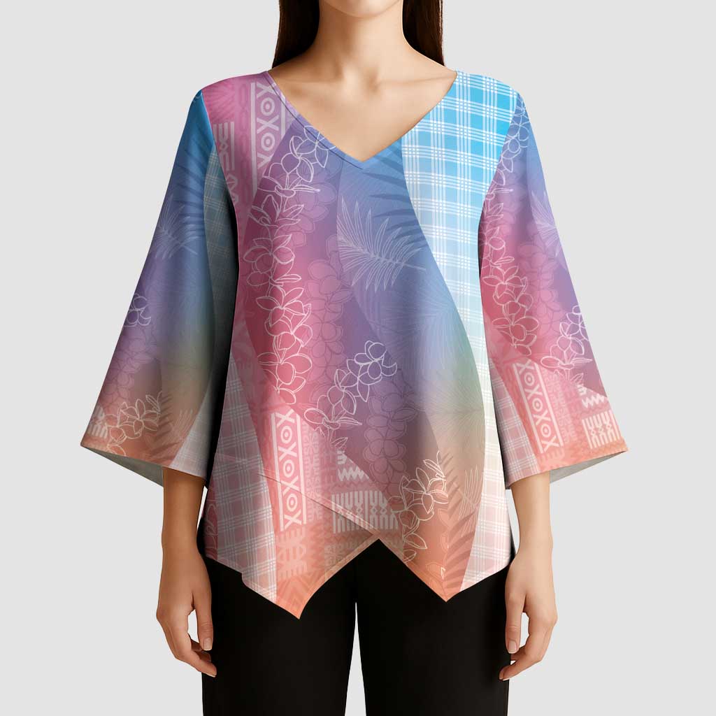 Polynesian Tribal Pattern Patchwork Picturesque Kimono Sleeve Blouse Holographic LT7 - Polynesian Pride