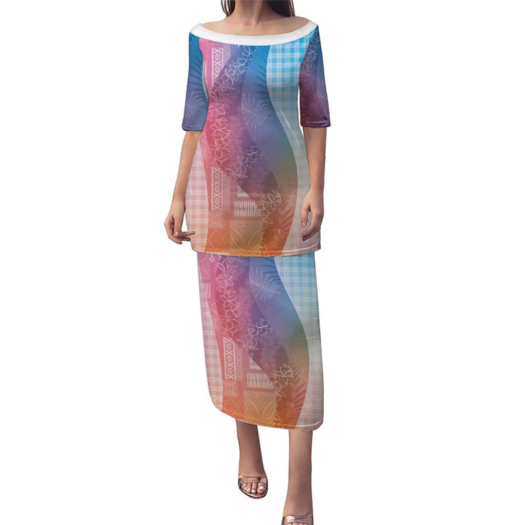 Polynesian Tribal Pattern Patchwork Picturesque Puletasi Holographic LT7 Long Dress Holographic - Polynesian Pride