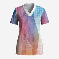 Polynesian Tribal Pattern Patchwork Picturesque Scrub Top Holographic LT7 Adult Holographic - Polynesian Pride