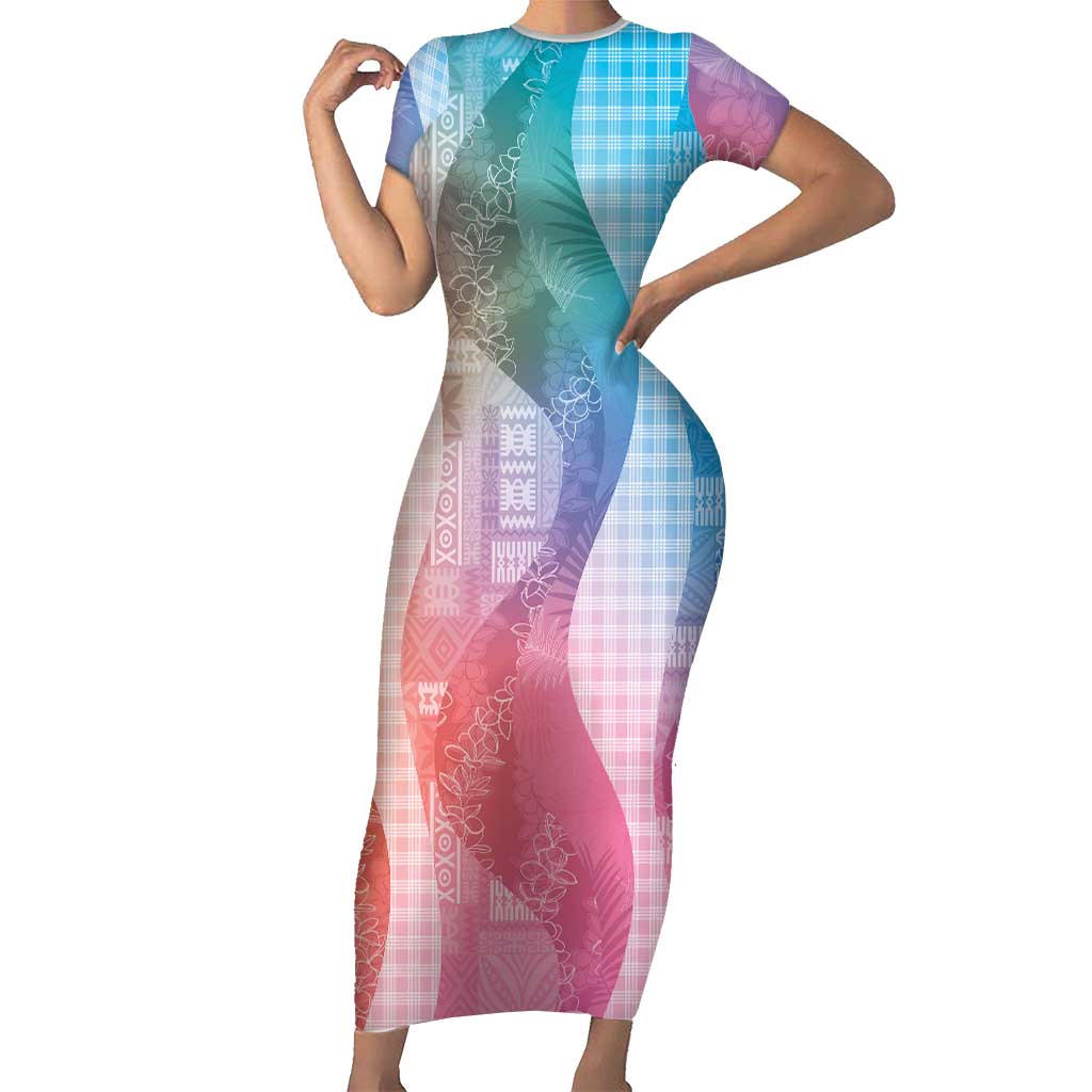 Polynesian Tribal Pattern Patchwork Picturesque Short Sleeve Bodycon Dress Holographic
