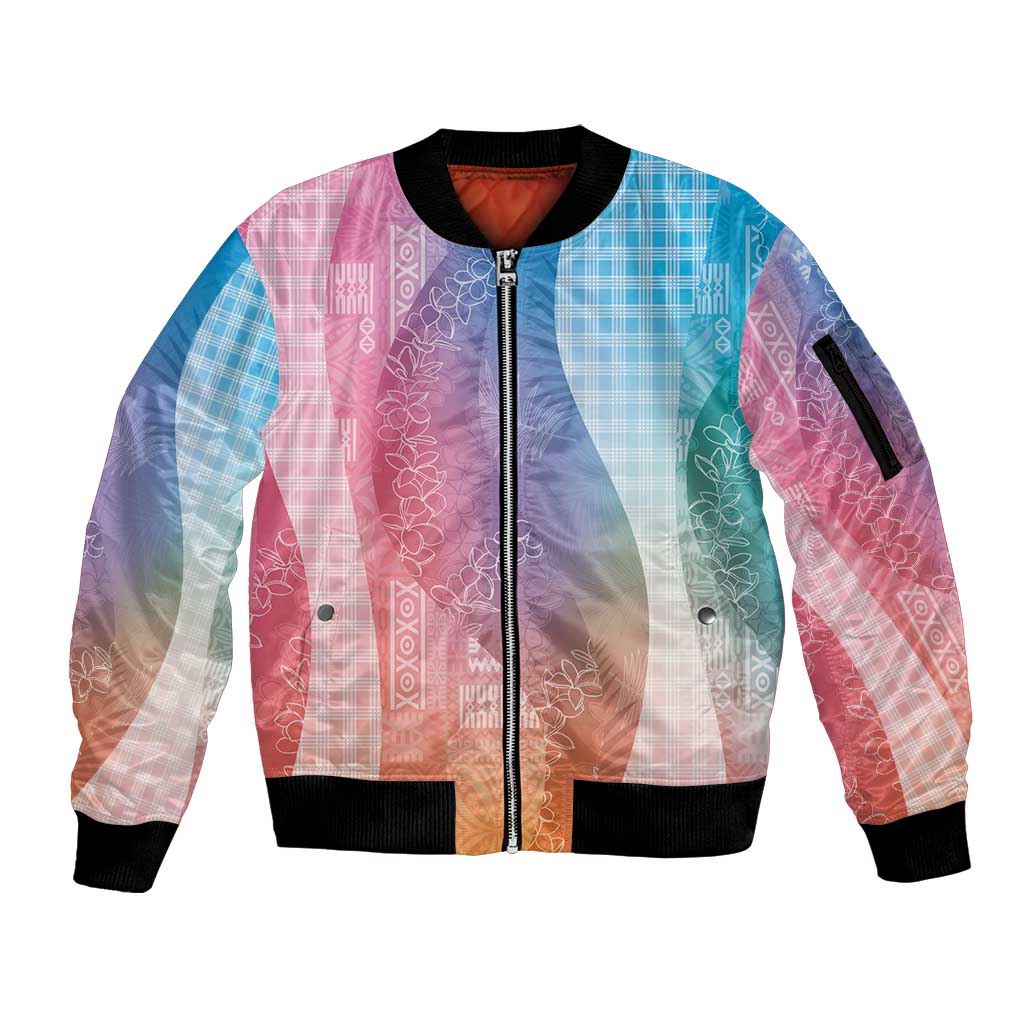Polynesian Tribal Pattern Patchwork Picturesque Sleeve Zip Bomber Jacket Holographic LT7 Unisex Holographic - Polynesian Pride
