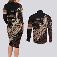 Personalized Solomon Islands Crocodile Couples Matching Long Sleeve Bodycon Dress and Long Sleeve Button Shirt Hapi Isles - Independence Anniversary