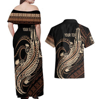 Personalized Solomon Islands Crocodile Couples Matching Off Shoulder Maxi Dress and Hawaiian Shirt Hapi Isles - Independence Anniversary LT7 - Polynesian Pride