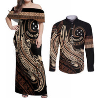 Personalized Solomon Islands Crocodile Couples Matching Off Shoulder Maxi Dress and Long Sleeve Button Shirt Hapi Isles - Independence Anniversary