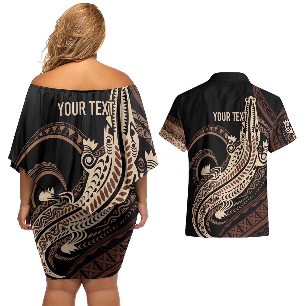 Personalized Solomon Islands Crocodile Couples Matching Off Shoulder Short Dress and Hawaiian Shirt Hapi Isles - Independence Anniversary LT7 - Polynesian Pride