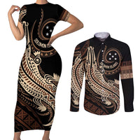 Personalized Solomon Islands Crocodile Couples Matching Short Sleeve Bodycon Dress and Long Sleeve Button Shirt Hapi Isles - Independence Anniversary