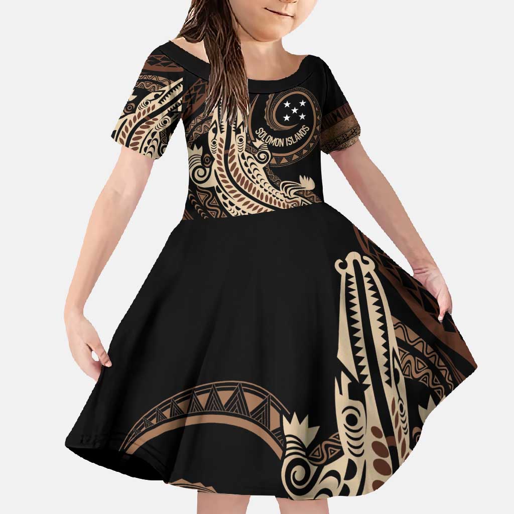 Personalized Solomon Islands Crocodile Family Matching Long Sleeve Bodycon Dress and Hawaiian Shirt Hapi Isles - Independence Anniversary LT7 Daughter's Dress Brown - Polynesian Pride
