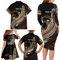 Personalized Solomon Islands Crocodile Family Matching Long Sleeve Bodycon Dress and Hawaiian Shirt Hapi Isles - Independence Anniversary LT7 - Polynesian Pride