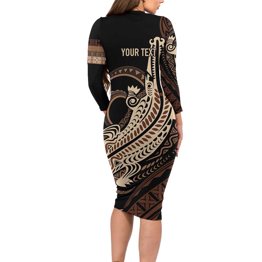 Personalized Solomon Islands Crocodile Family Matching Long Sleeve Bodycon Dress and Hawaiian Shirt Hapi Isles - Independence Anniversary LT7 - Polynesian Pride