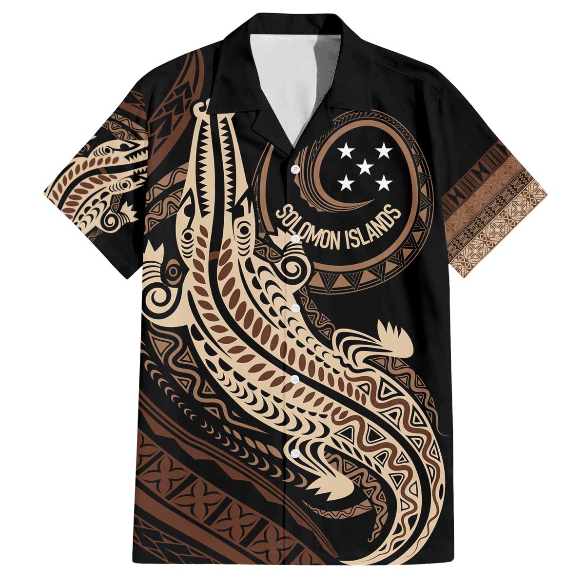 Personalized Solomon Islands Crocodile Family Matching Off The Shoulder Long Sleeve Dress and Hawaiian Shirt Hapi Isles - Independence Anniversary