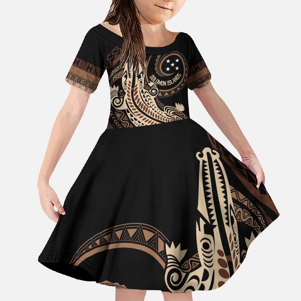 Personalized Solomon Islands Crocodile Family Matching Off Shoulder Maxi Dress and Hawaiian Shirt Hapi Isles - Independence Anniversary LT7 Daughter's Dress Brown - Polynesian Pride