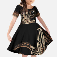 Personalized Solomon Islands Crocodile Family Matching Off Shoulder Maxi Dress and Hawaiian Shirt Hapi Isles - Independence Anniversary LT7 Daughter's Dress Brown - Polynesian Pride