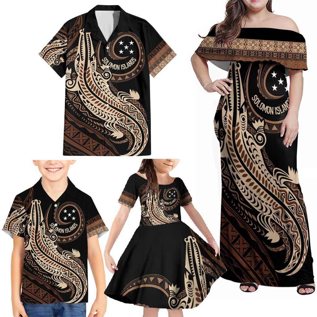 Personalized Solomon Islands Crocodile Family Matching Off Shoulder Maxi Dress and Hawaiian Shirt Hapi Isles - Independence Anniversary LT7 - Polynesian Pride