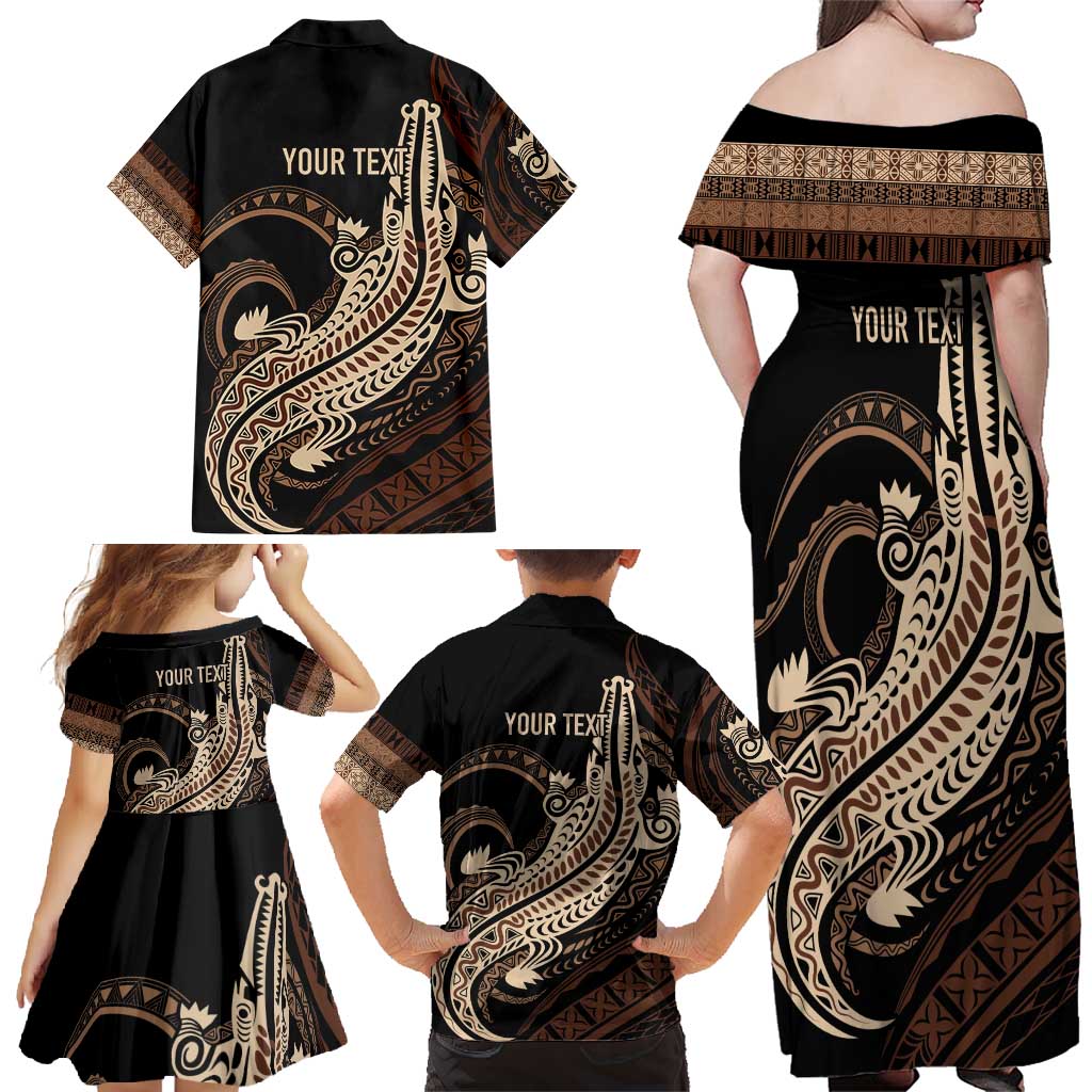 Personalized Solomon Islands Crocodile Family Matching Off Shoulder Maxi Dress and Hawaiian Shirt Hapi Isles - Independence Anniversary LT7 - Polynesian Pride