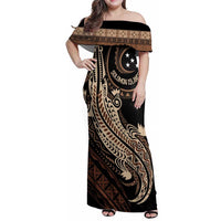 Personalized Solomon Islands Crocodile Family Matching Off Shoulder Maxi Dress and Hawaiian Shirt Hapi Isles - Independence Anniversary LT7 Mom's Dress Brown - Polynesian Pride