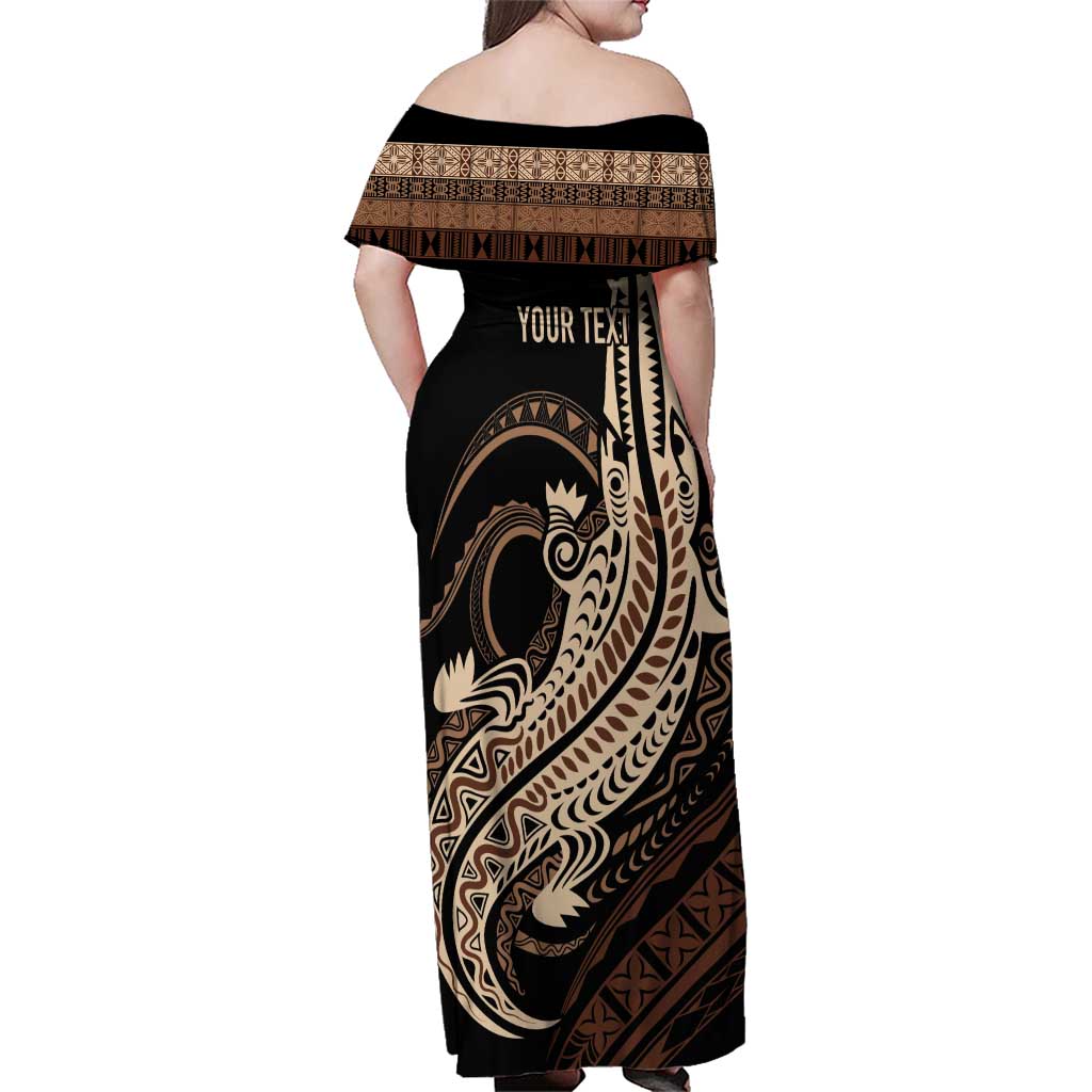 Personalized Solomon Islands Crocodile Family Matching Off Shoulder Maxi Dress and Hawaiian Shirt Hapi Isles - Independence Anniversary LT7 - Polynesian Pride