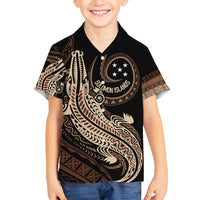 Personalized Solomon Islands Crocodile Family Matching Off Shoulder Maxi Dress and Hawaiian Shirt Hapi Isles - Independence Anniversary LT7 Son's Shirt Brown - Polynesian Pride