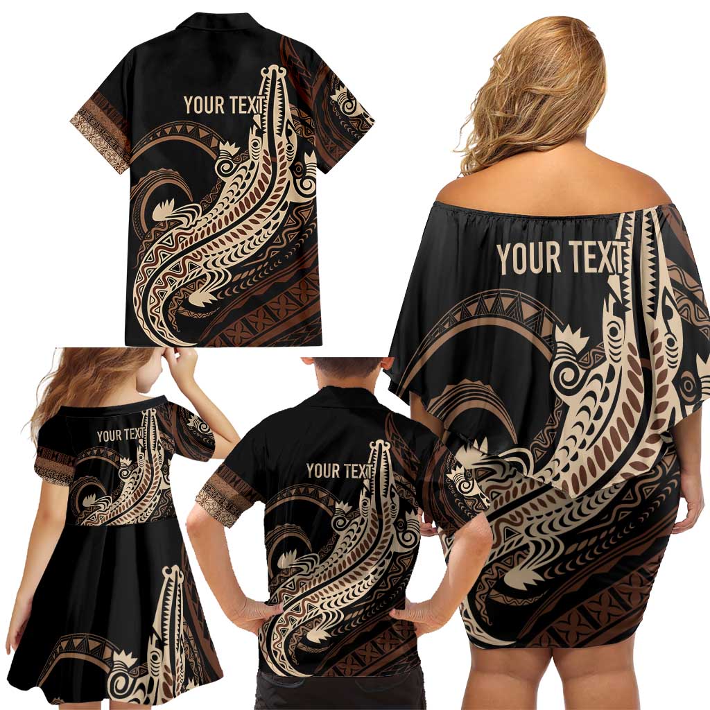 Personalized Solomon Islands Crocodile Family Matching Off Shoulder Short Dress and Hawaiian Shirt Hapi Isles - Independence Anniversary
