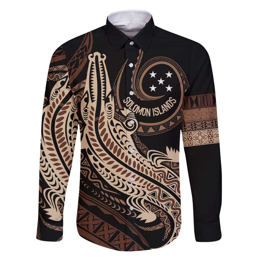 Personalized Solomon Islands Crocodile Family Matching Short Sleeve Bodycon Dress and Hawaiian Shirt Hapi Isles - Independence Anniversary LT7 Dad's Shirt - Long Sleeve Brown - Polynesian Pride