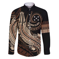Personalized Solomon Islands Crocodile Family Matching Short Sleeve Bodycon Dress and Hawaiian Shirt Hapi Isles - Independence Anniversary LT7 Dad's Shirt - Long Sleeve Brown - Polynesian Pride