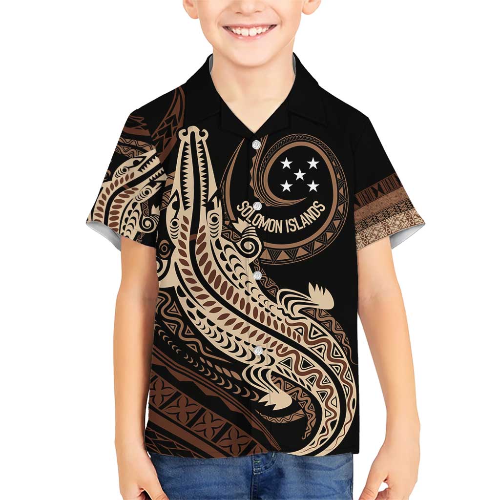 Personalized Solomon Islands Crocodile Family Matching Short Sleeve Bodycon Dress and Hawaiian Shirt Hapi Isles - Independence Anniversary LT7 Son's Shirt Brown - Polynesian Pride