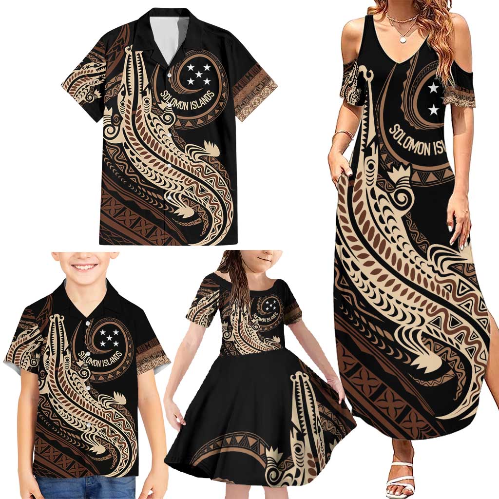 Personalized Solomon Islands Crocodile Family Matching Summer Maxi Dress and Hawaiian Shirt Hapi Isles - Independence Anniversary
