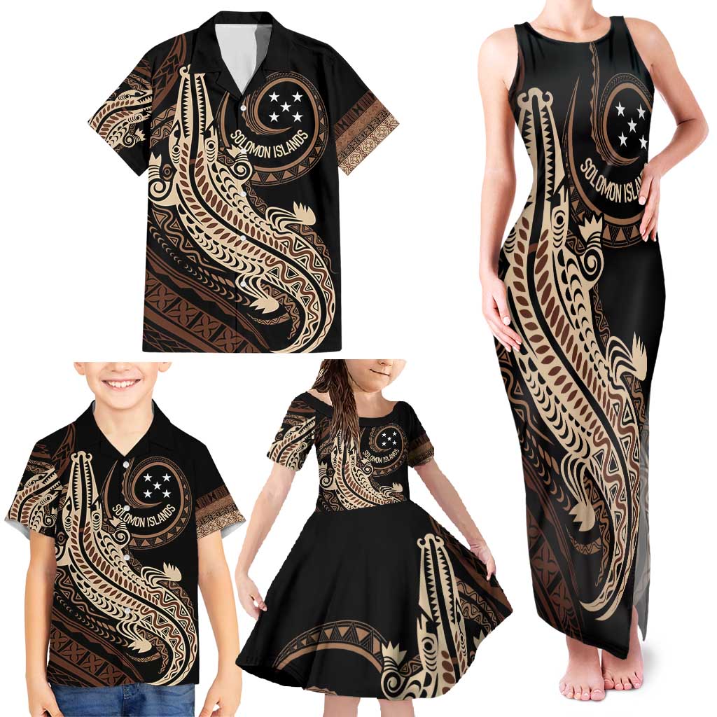 Personalized Solomon Islands Crocodile Family Matching Tank Maxi Dress and Hawaiian Shirt Hapi Isles - Independence Anniversary LT7 - Polynesian Pride