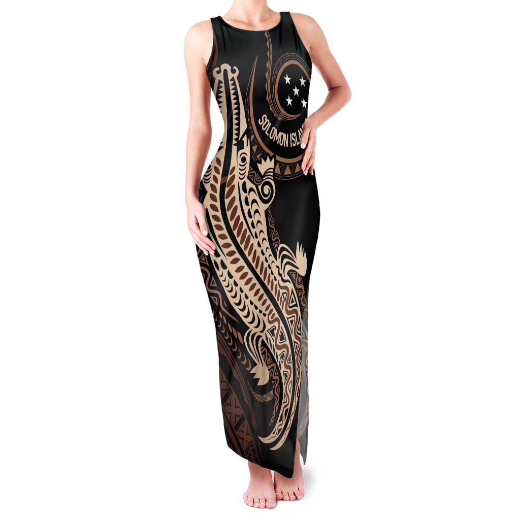 Personalized Solomon Islands Crocodile Family Matching Tank Maxi Dress and Hawaiian Shirt Hapi Isles - Independence Anniversary LT7 Mom's Dress Brown - Polynesian Pride