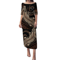 Personalized Solomon Islands Crocodile Puletasi Hapi Isles - Independence Anniversary LT7 Long Dress Brown - Polynesian Pride