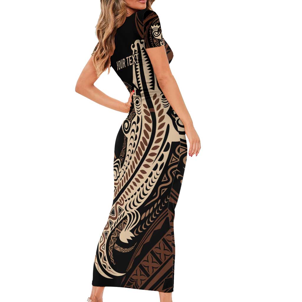 Personalized Solomon Islands Crocodile Short Sleeve Bodycon Dress Hapi Isles - Independence Anniversary